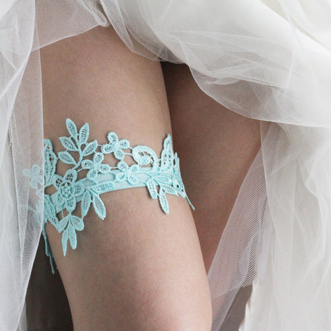 Aqua Lace Wedding Non-Slip Garter - The Lynsay Sister Lace Aqua Lace Wedding Non-Slip Garter - The Lynsay Sister Lace