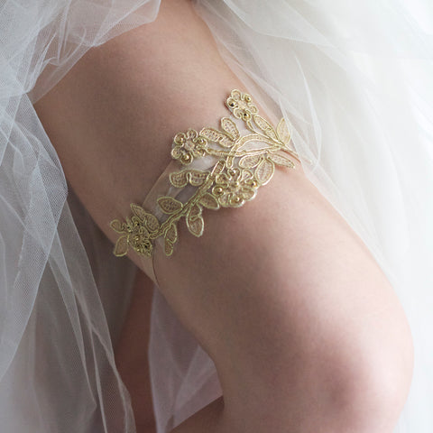 Gold Lace Wedding Non-Slip Garter - The Elsie by Sister Lace LA Gold Lace Wedding Non-Slip Garter - The Elsie by Sister Lace LA