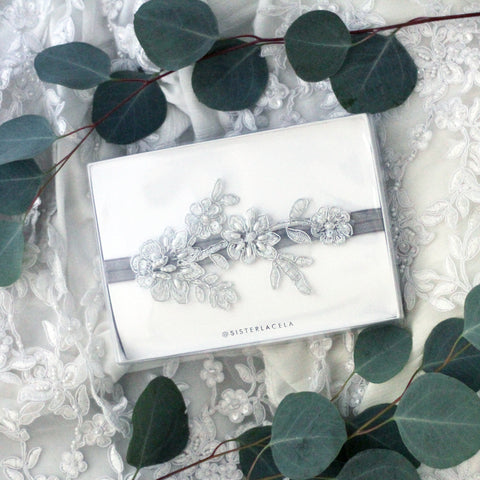 Standard Keepsake Wedding Garter in a Gift Box with Eucaluptus by Sister Lace Los Angeles