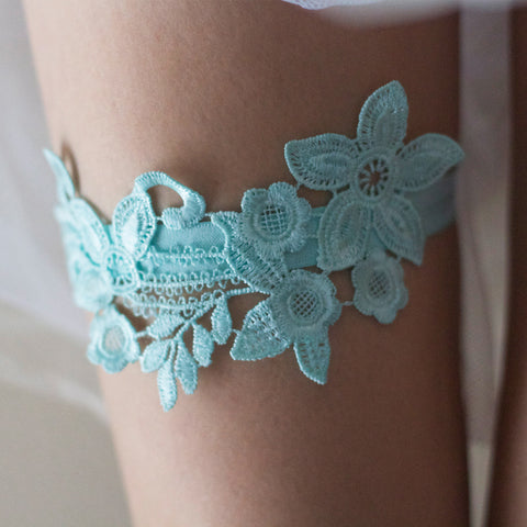 Pale Aqua Garter On Straight Leg Something Blue for Wedding