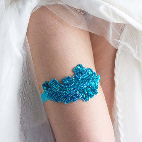 Sapphire Blue Lace Wedding Non-Slip Garter Set - The Gwen by Sister Lace LA