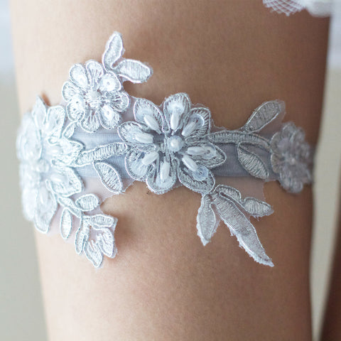 Silver Lace Wedding Non-Slip Garter Set - The Gwen by Sister