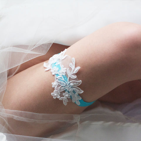 Blue and White Non-Slip Wedding Garter - The Lauren