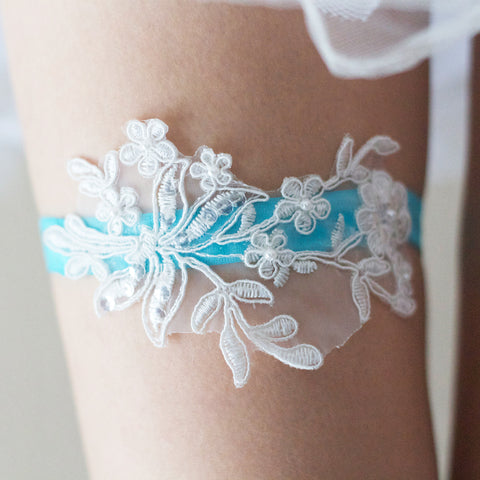 Blue and White Non-Slip Wedding Garter - The Lauren